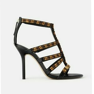Zara NWT Stiletto Beaded Open Toe Sandals 7.5 38